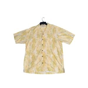 Tommy Bahama Mens Silk Cotton Linen Floral Button Down Shirt Yellow Large